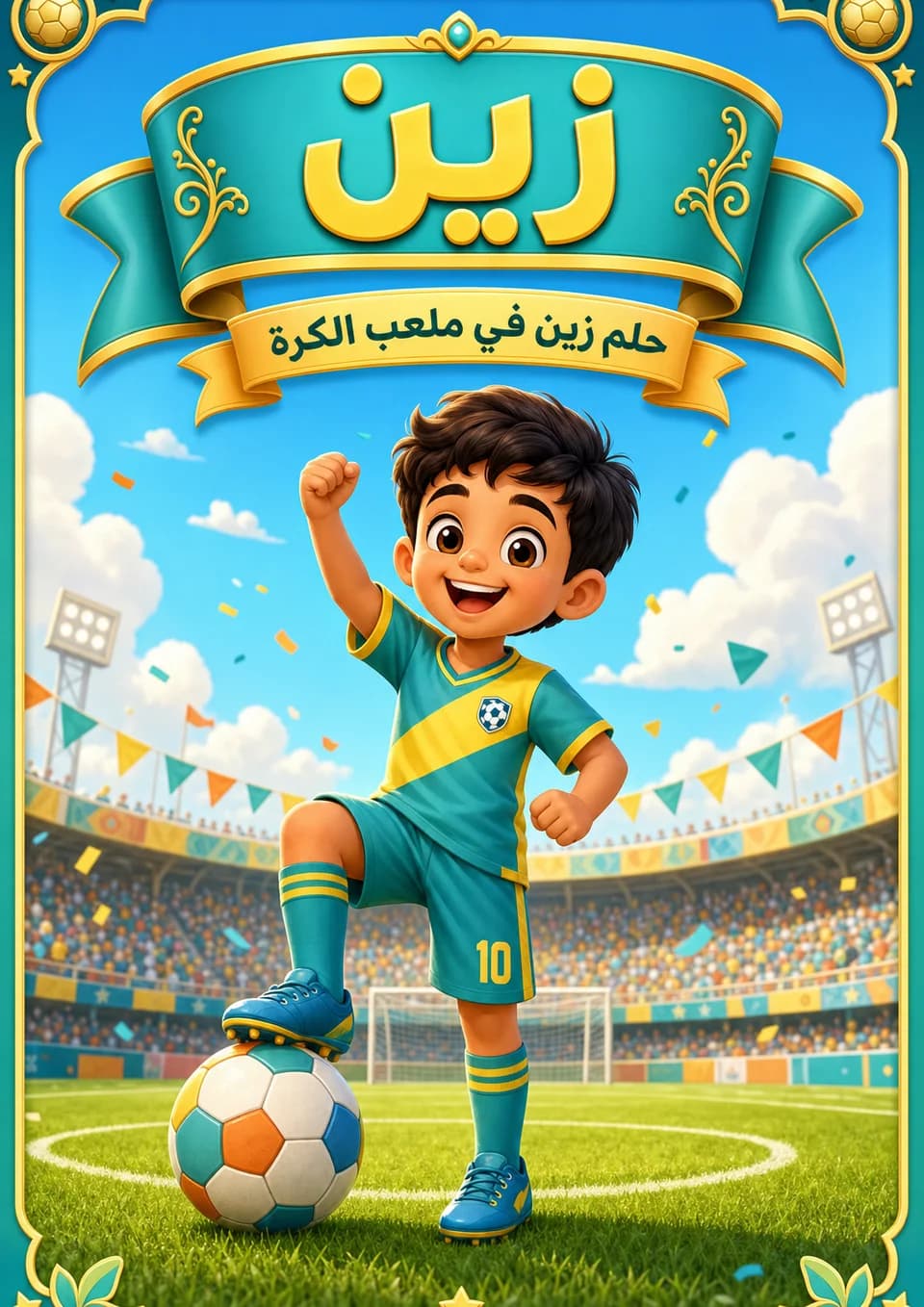 صفحة تلوين: حلم زين في ملعب الكرة