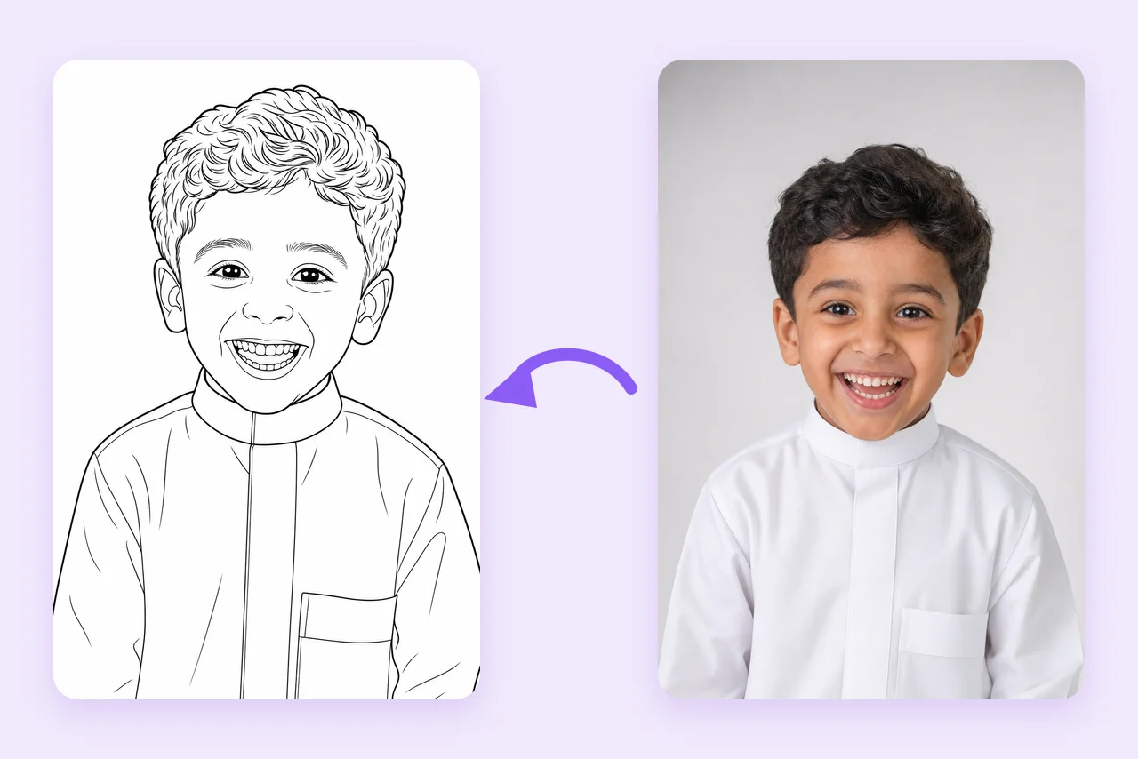 تحويل صورة طفل سعودي إلى رسمة تلوين